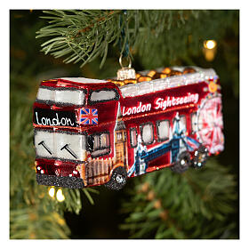 Décoration sapin Noël City tour bus Londres verre soufflé h 11 cm