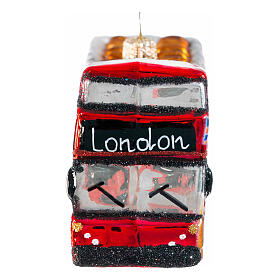 London tour bus Christmas tree ornament in blown glass, height 11 cm