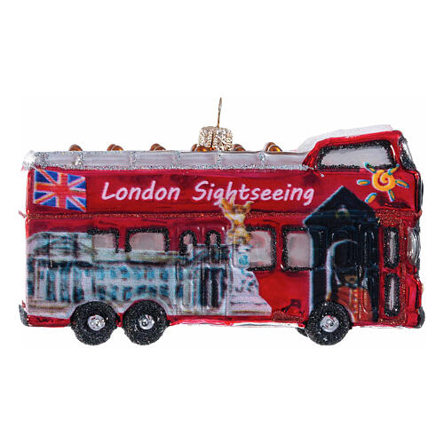 London tour bus Christmas tree ornament in blown glass, height 11 cm 6