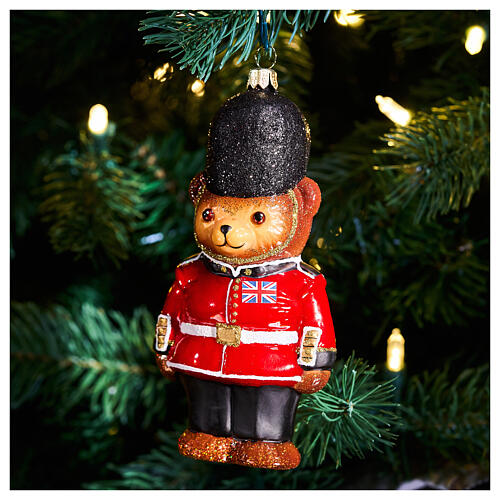 Teddy Bear Londoner Wache, Weihnachtsbaumschmuck aus mundgeblasenem Glas, 14 cm 2