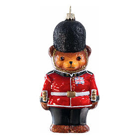 Christmas tree decoration: Teddy Bear as London gard, blown glass, h 5 in