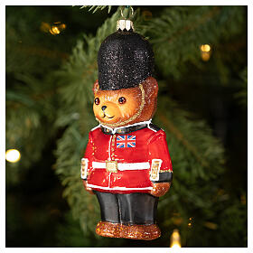 Teddy Bear garde londonien décoration verre soufflé sapin Noël h 14 cm