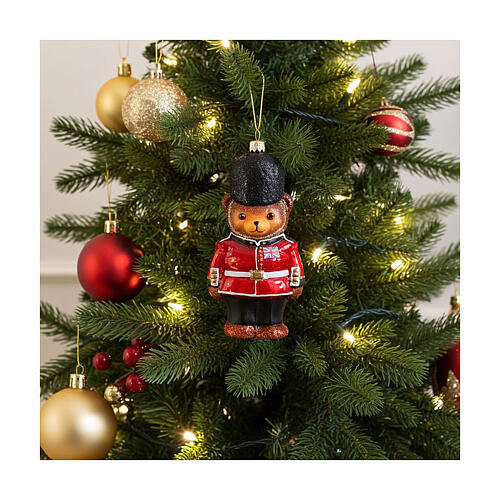 Teddy Bear guardia londinese decorazione vetro soffiato albero Natale altezza 14 cm 4