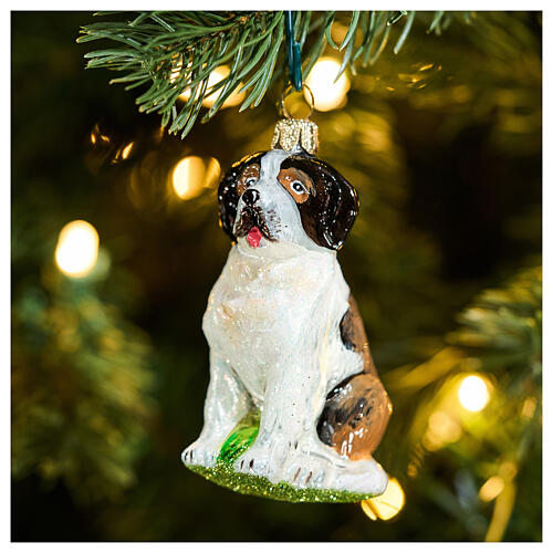 Saint Bernard dog blown glass Christmas tree ornament height 8 cm 2