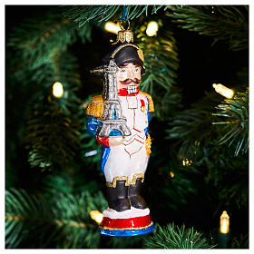 Christmas tree decoration: French nutcracker with Eiffel tower, blown glass, h 5 in