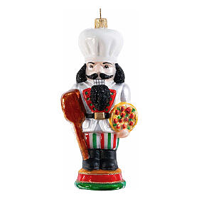 Christmas tree decoration: Italian nutcracker with pizza, blown glass, h 5 in