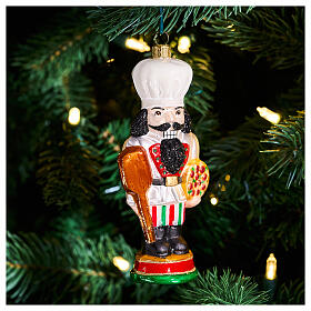 Christmas tree decoration: Italian nutcracker with pizza, blown glass, h 5 in