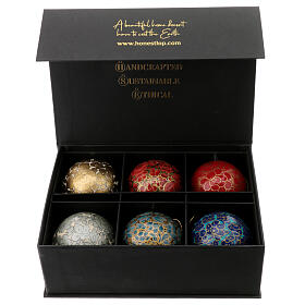 Luxury box of papier-mâché Christmas balls, set of 6, 3 in