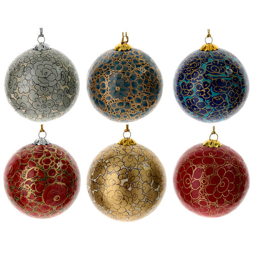 Luxury box of papier-mâché Christmas balls, set of 6, 3 in 1