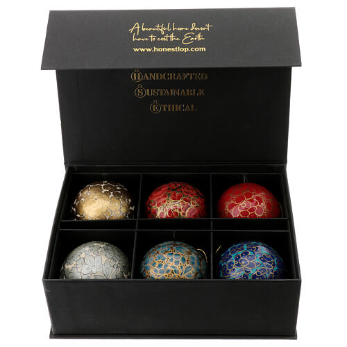 Christmas baubles in luxury box 6 pcs colored paper mache 80 mm 2