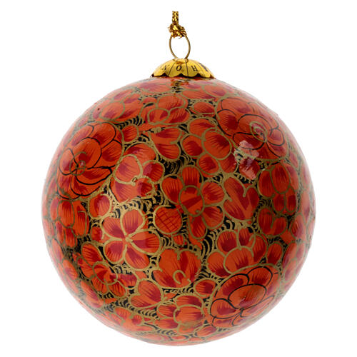 Luxury box of papier-mâché Christmas balls, floral set of 6, 3 in 3