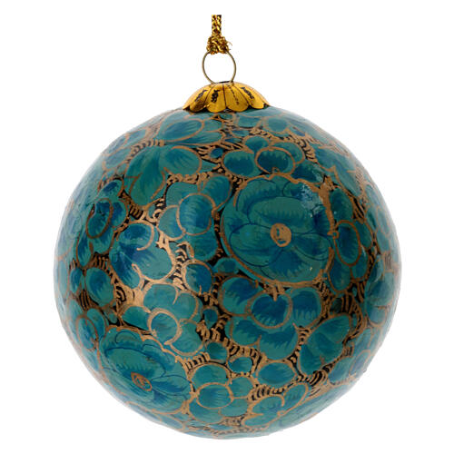 Luxury box of papier-mâché Christmas balls, floral set of 6, 3 in 4