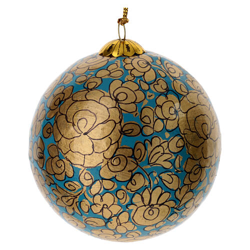 Luxury box of papier-mâché Christmas balls, floral set of 6, 3 in 5