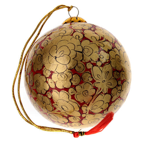 Luxury box of papier-mâché Christmas balls, floral set of 6, 3 in 9