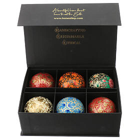 Luxury box of papier-mâché Christmas balls, Autumnal set of 6, 3 in