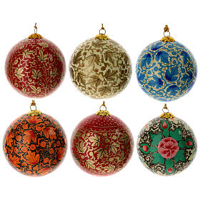 Luxury autumnal Christmas balls box 6 pcs paper mache 80 mm