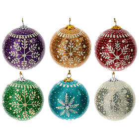 Luxury box of papier-mâché Christmas balls, Frozen set of 6, 3 in