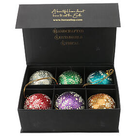 Luxury box of papier-mâché Christmas balls, Frozen set of 6, 3 in