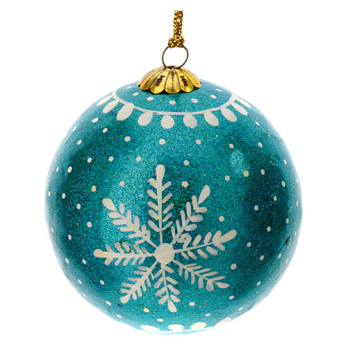 Luxury box of papier-mâché Christmas balls, Frozen set of 6, 3 in 7