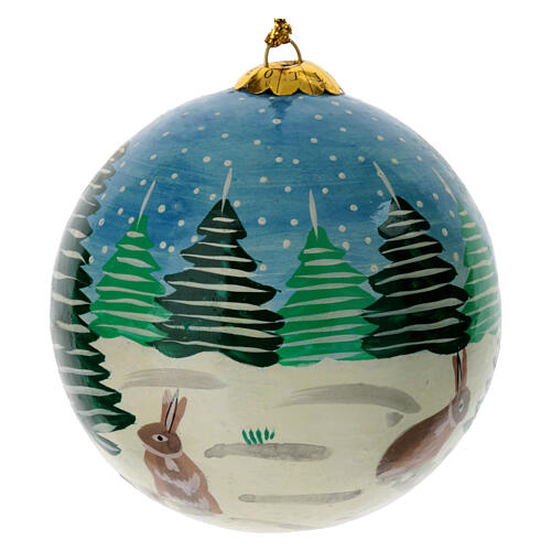 Luxury box "Snowy Christmas" of papier-mâché Christmas balls, set of 6, 3 in 3