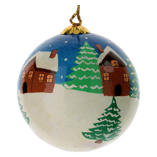 Luxury box "Snowy Christmas" of papier-mâché Christmas balls, set of 6, 3 in 7