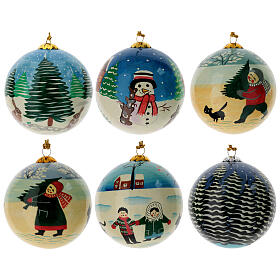 Luxury box 6 pcs boules sapin Noël en papier mâché Snowy Christmas 80 mm