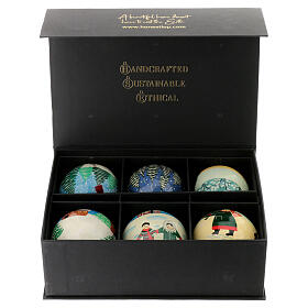 Luxury box 6 pcs boules sapin Noël en papier mâché Snowy Christmas 80 mm