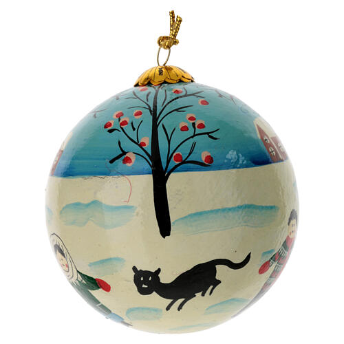 Luxury box of 6 pcs Snowy Christmas paper-mache Christmas tree baubles 80 mm 8