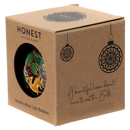 Weihnachtskugel, schwarz, mit Waldtieren, Pappmaché, Ø 7,5 cm 5