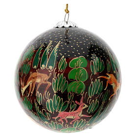 Black Christmas tree ball with animals, papier-mâché, 3 in