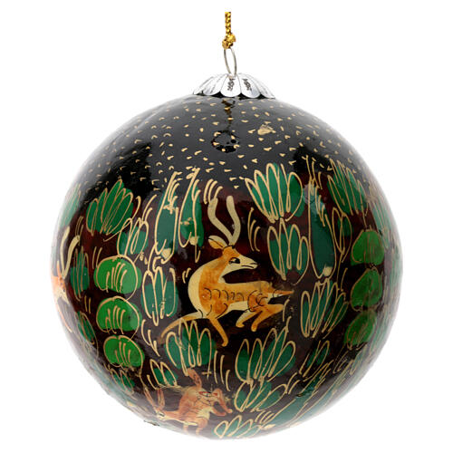 Boule noire sapin Noël papier mâché avec animaux 80 mm 3