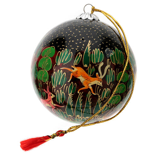 Pallina nera albero Natale cartapesta con animali 80 mm 4