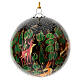 Pallina nera albero Natale cartapesta con animali 80 mm s2
