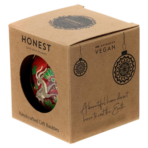 Weihnachtskugel, rot, mit Waldtieren, Pappmaché, Ø 7,5 cm 4