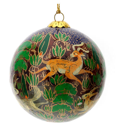 Papier-mâché Christmas tree ball, animals on dark blue background, 3 in 1