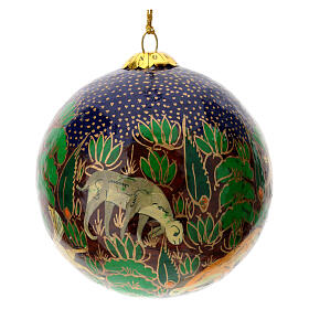 Christmas tree bauble in blue paper mache forest animals 80 mm