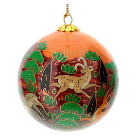 Orange Christmas tree ball with animals, papier-mâché, 3 in