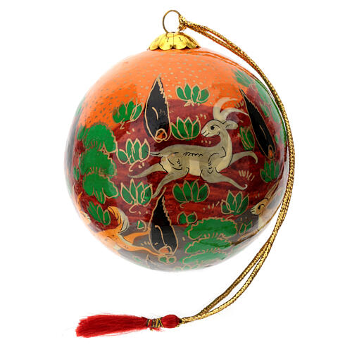 Orange Christmas tree ball with animals, papier-mâché, 3 in 4