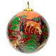 Orange Christmas tree ball with animals, papier-mâché, 3 in s1