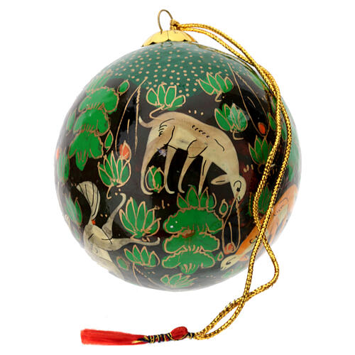 Emerald green Christmas tree bauble with paper mache animals 80 mm 3