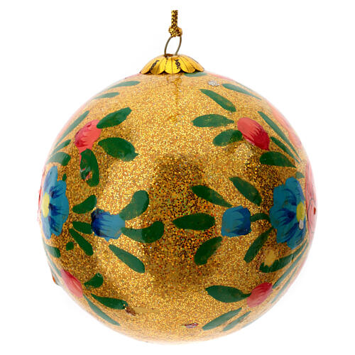 Christmas tree ball Alizeh, glittery gold papier-mâché, 3 in 2