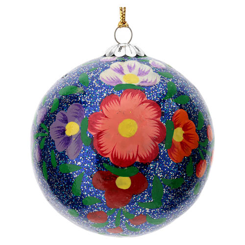 Alizeh paper mache blue Christmas tree glitter bauble 80 mm 1