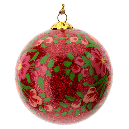 Bola árbol Navidad purpurina roja papel maché Alizeh 80 mm 2