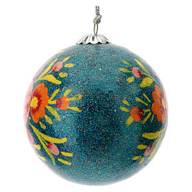 Boule sapin Noël Alizeh pailletée turquoise papier mâché 80 mm