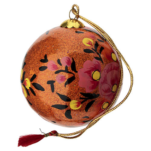 Boule Noël pailletée orange papier mâché 80 mm 3