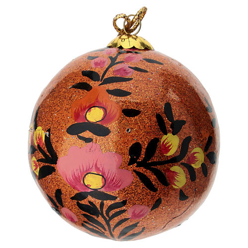 Bola de Natal purpurina laranja papel-machê 80 mm 1