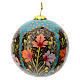 Papier-mâché Christmas tree ball, light blue with flowers, 3 in s1