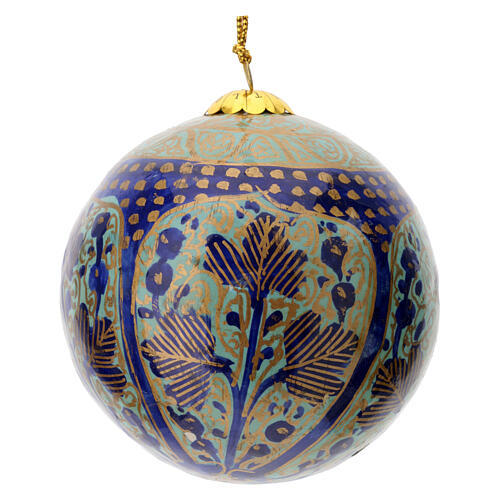 Weihnachtskugel aus Pappmaché, hellblau und gold, Ø 7,5 cm 1