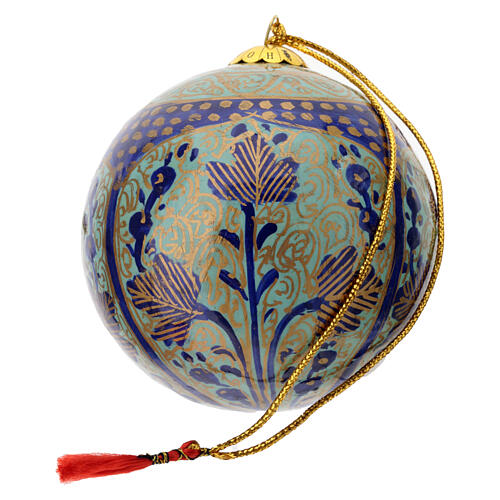 Blue and gold paper mache Christmas bauble 80 mm  3