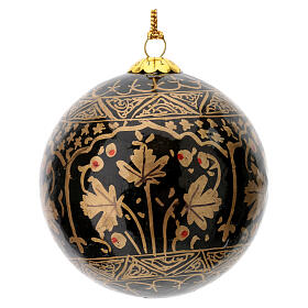 Papier-mâché Christmas tree ball, black with golden pattern, 3 in